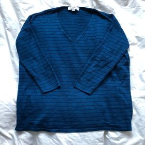 Blue and Black Striped Loft V-Neck Sweater‎